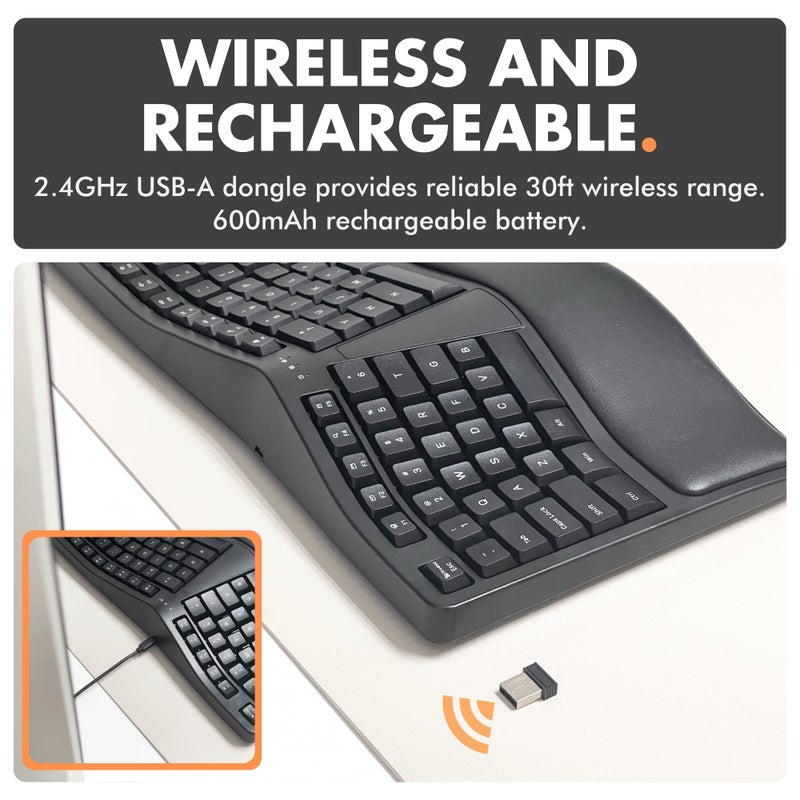X9 Performance X9 Wireless Ergonomic Keyboard with Cushioned Wrist Rest - Type Comfortably Longer - Wireless Split Keyboard for Laptop, PC & Chrome Computer with 110 Ergo Keys & 5ft Cable - Image 5